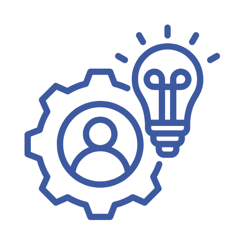 a gearwheel with a lightbulb and a person inside