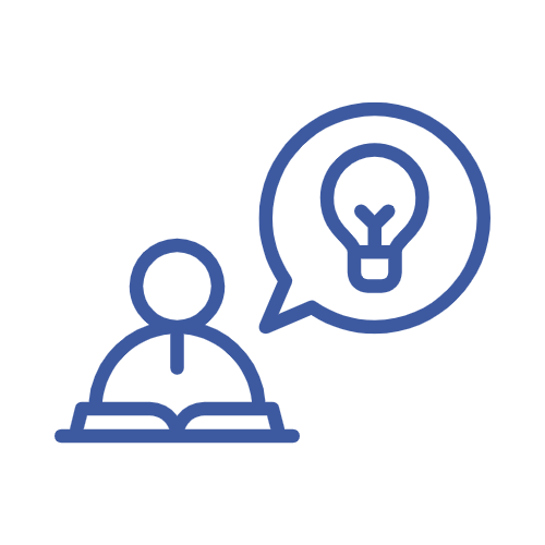 a person reading a book with an idea lightbulb icon