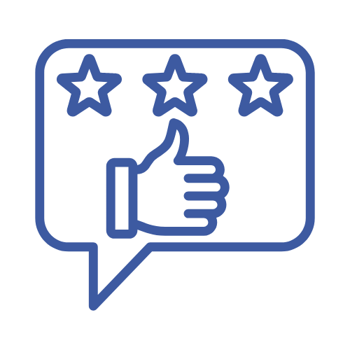 a thumbs up icon with five stars on it