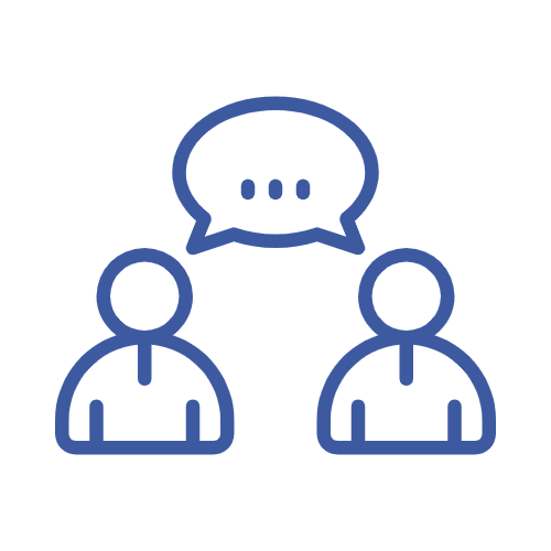 two people talking with a speech bubble icon