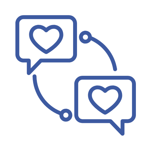 two speech bubbles with a heart in the middle